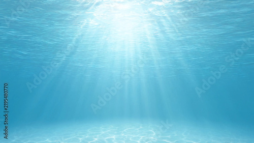 Underwater Ocean Background with Blue Water, Sun Rays and Soft Light Reflections, Deep Aquatic Scene with Waves, Rippled Surface Texture and Peaceful Natural Atmosphere