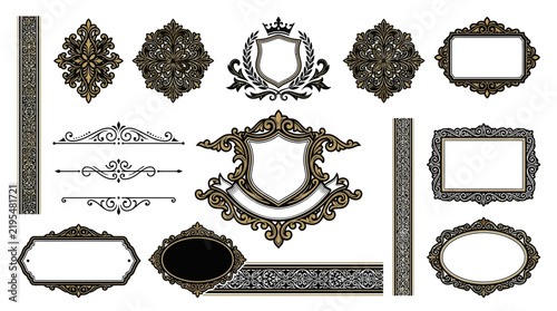 Ornate Vintage Ornaments and Frames - Elegant Decorative Elements