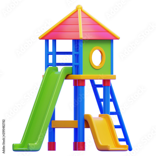 фотографія Colorful kids playground equipment with slides and climbing tower isolated on wh