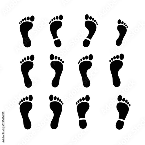 Collection of human footprints in black.