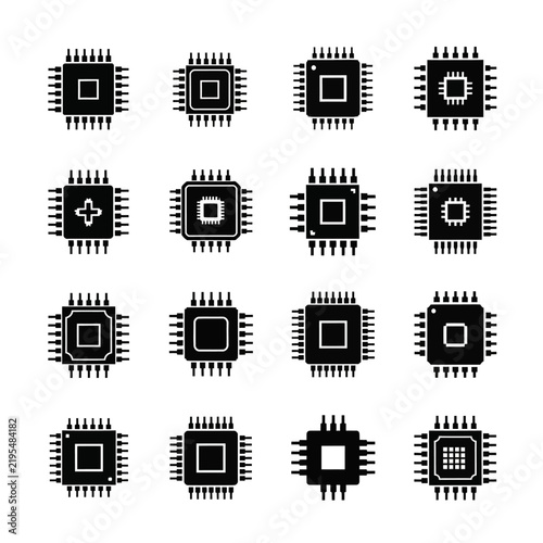 Collection of microchip computer icons.