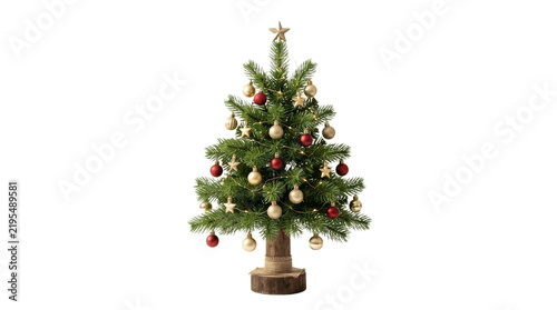 Miniature Christmas tree isolated on white background.