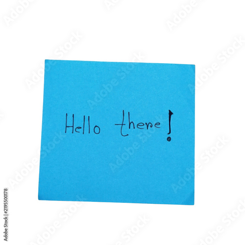 Obraz na plátně Blue sticky note with the handwritten phrase hello there isolated on a transpare