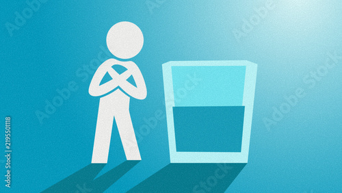 Canvastavla Pessimistic person looking at half empty glass, psychological and mindset concep