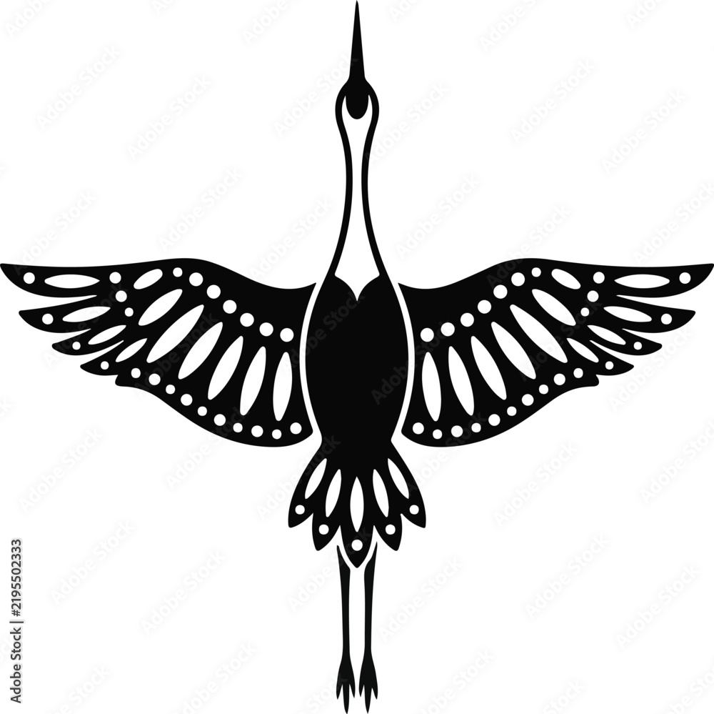 Fototapeta premium Black silhouette of a standing crane bird isolated on a white background as a vector graphic element