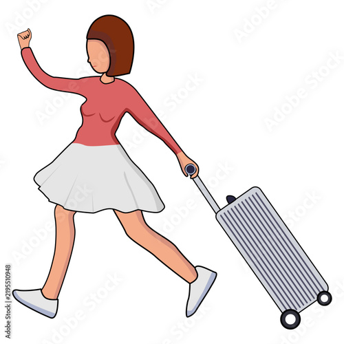 Woman Walking With Luggage Illustration
