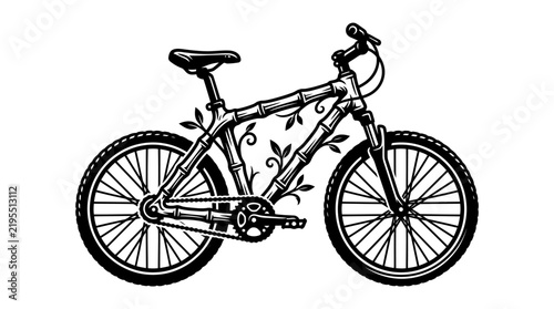 Foto Mountain bike frame entwined with decorative climbing vine leaves