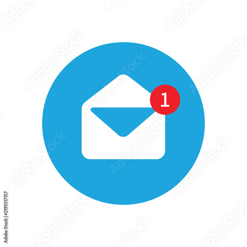 Blue bubble with email notice icon. flat simple style trend modern edm e-mail logotype graphic design isolate, concept of you've got mail and full inbox