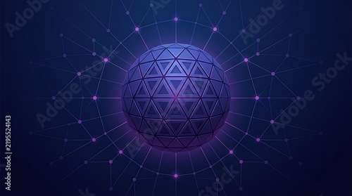 Obraz na płótnie Futuristic Geodesic Sphere on Digital Network Tech Background