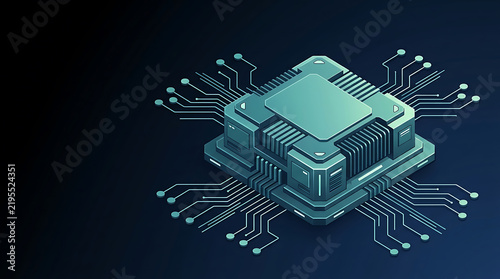 Obraz na płótnie Isometric Microchip Processor with Circuit Board Tracks