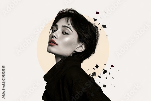 Modern Aesthetic Portrait of Woman in Artistic Minimalism with Abstract Elements