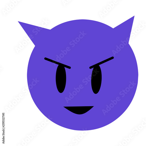 Canvastavla Mischievous purple devil emoji face icon with horns and cunning smile isolated o