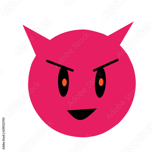 Konstfotografi Mischievous pink devil emoji face icon with horns, orange eyes, and cunning smil