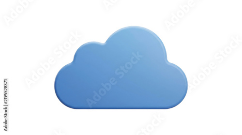 Minimalist blue cloud icon symbol floating against isolated white background illustrating digital technology storage