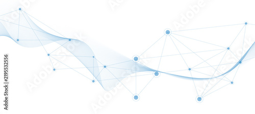 Abstract blue data network wave with connected nodes abstract technology background