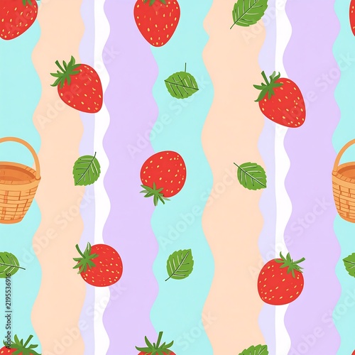 Seamless Sleepwear Fabric Pattern Featuring Cute Red Strawberry