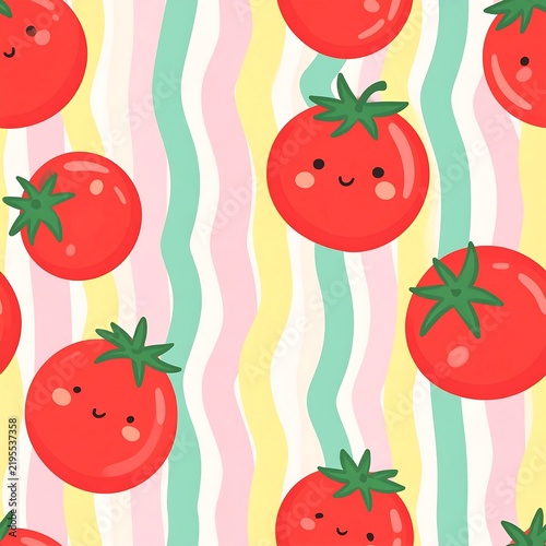 Seamless Sleepwear Fabric Pattern Featuring Cute Red Tomato