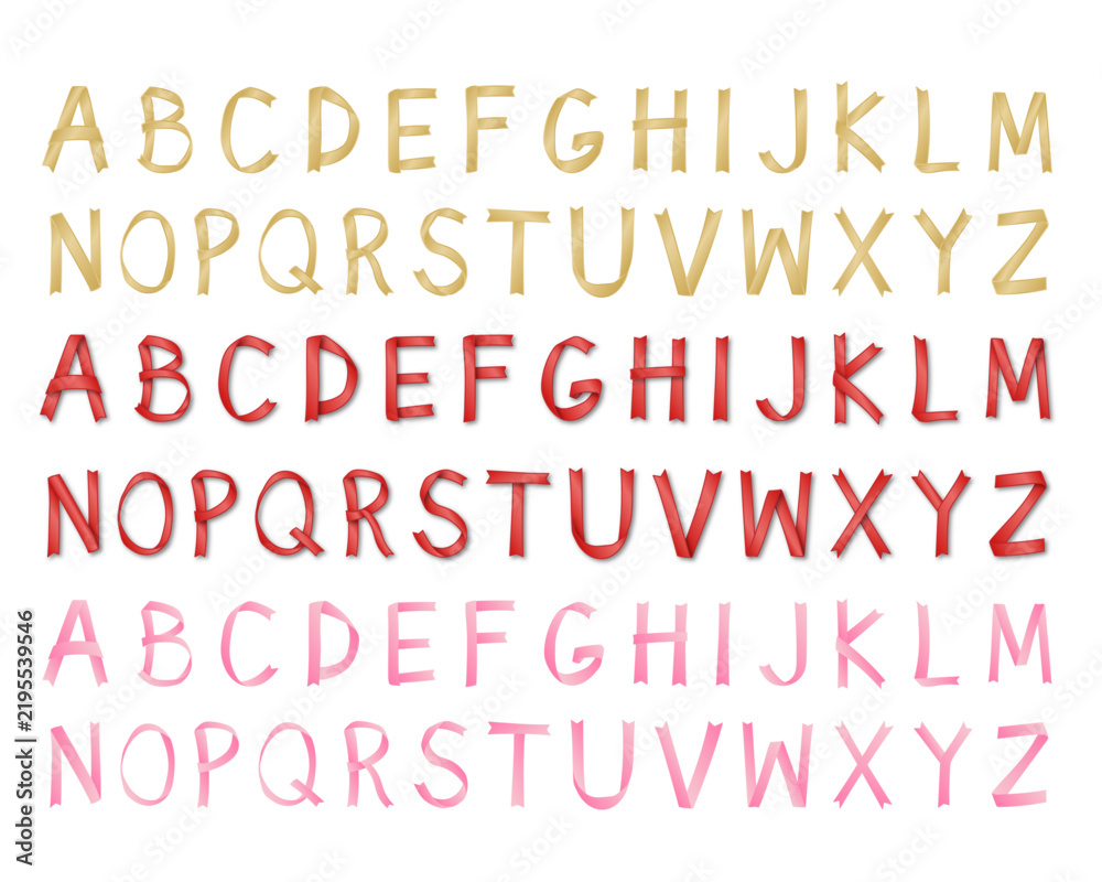 Obraz premium Gold red and pink ribbon alphabet letter vector set