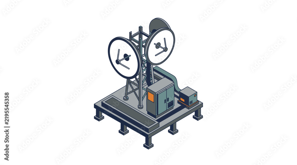 Fototapeta premium Creative Isometric of Industrial Film Projector Machine with Two Large Reels and Control Units with high quality professional line art symbols for modern creative design and digital branding projects