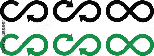 Green infinity loop symbols with arrows, representing recycling, sustainability, and circular economy concepts
