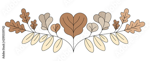 фотографія Symmetrical botanical featuring a central heart-shaped leaf, oak leaves, and sma
