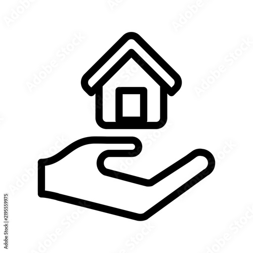 Hand holding house symbol, home protection and property care concept, residential support and housing icon