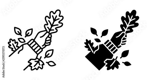 Hand Holding Oak Leaves, Autumn Nature Icon Set, Organic Fall Season Graphic Resources