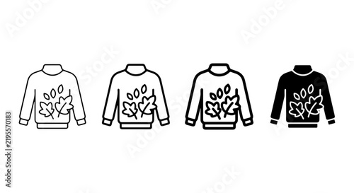 Autumn Sweater Icons, Fall Leaf Apparel Graphics, Cozy Season Clothing Vector Set