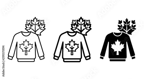 Canadian Maple Leaf Sweater Icons, Canada National Symbol Apparel Graphics, Set of 3
