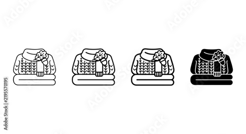 Folded Sweater and Scarf Icons, Winter Clothing Vector Set, Apparel and Fashion Graphics
