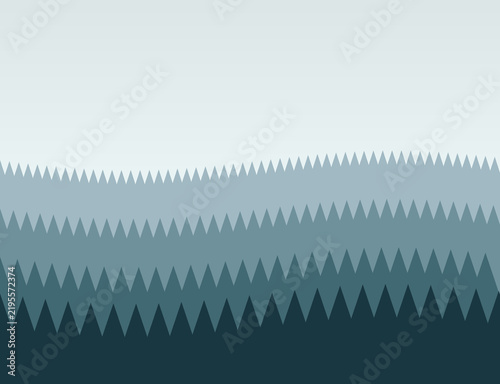 Abstract minimalist layered forest silhouette in shades of blue and gray