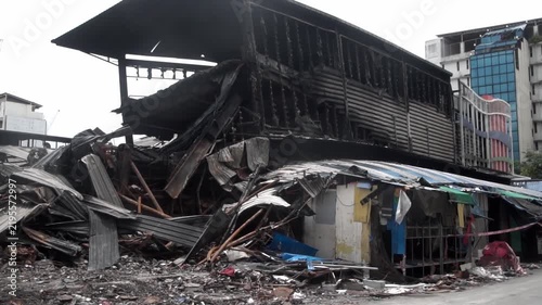 Collapsed building after a fire blaze.
