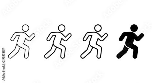 Running Man Icons, Silhouette & Outline Figures, Vector Sports & Fitness Symbols