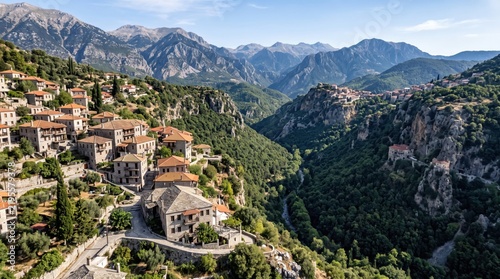 Greece Dimitsana and Lousios Gorge Mountain Village Landscape