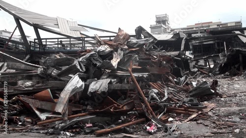 Collapsed building after a fire blaze.