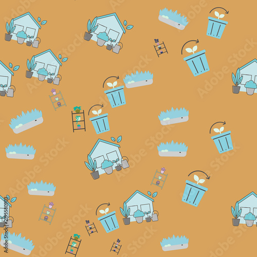 Seamless pattern of gardening elements