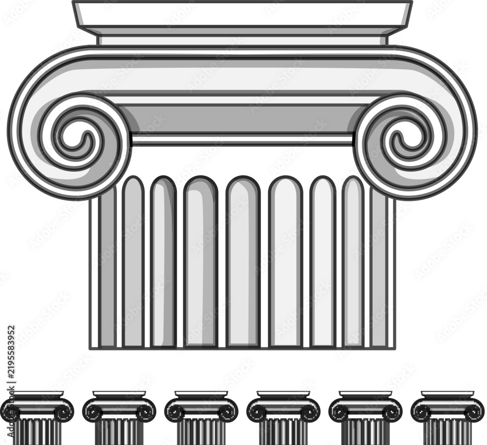 Fototapeta premium marble column ancient cartoon. stone ionic, vintage building, statue pedestal marble column ancient sign colorful illustration