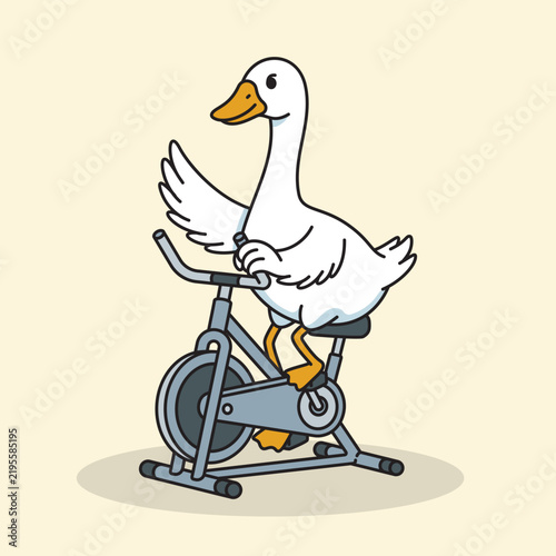 Cartoon goose riding a stationary bike