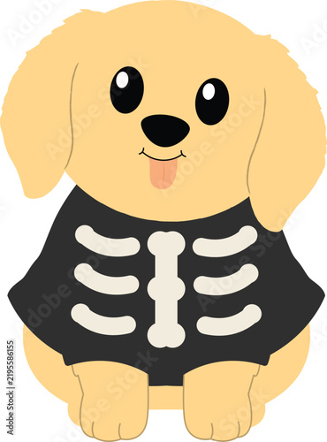 Cute Puppy Wearing a Skeleton Costume Illustration