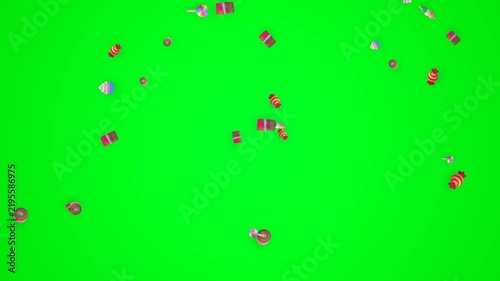 3D Sweets and Pancakes Explosion Rain Green Screen Animation