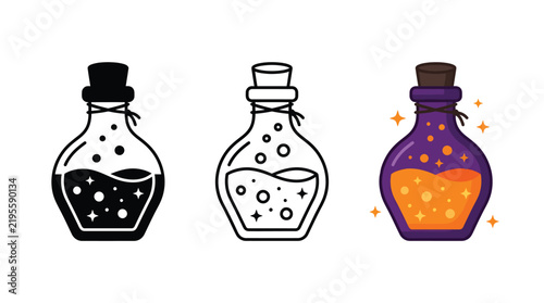 Potion bottles set of three stylized isolated on white background