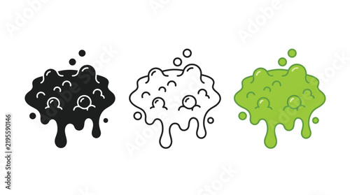 Slime bubbling drip icons set isolated on white background