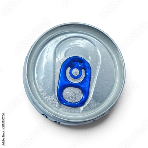 close-up photograph capturing the top view of a sealed aluminum beverage can.