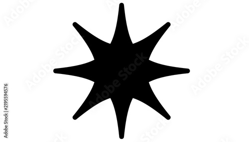 Eight-pointed starburst star shape in solid black color