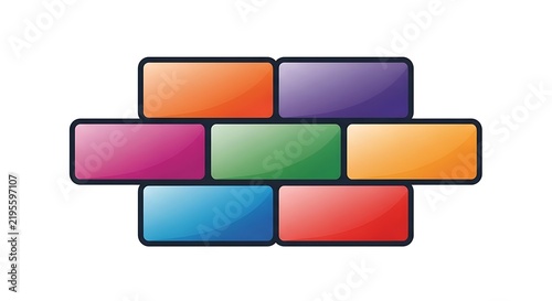 Colorful rectangular blocks arranged in a brick wall pattern on a white background