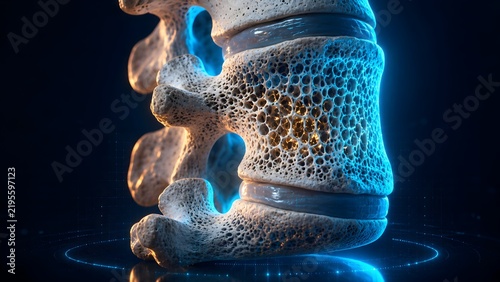 Osteoporosis And Bone Density Medical Concept With Spinal Vertebra Scan