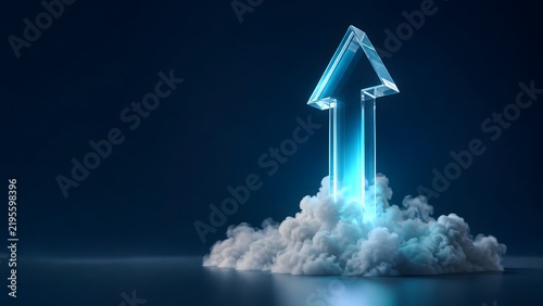 Glass Arrow Launching Through Clouds For Business Growth And Success Concept