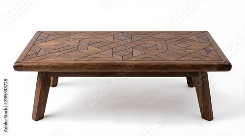 Decorative Wooden Coffee Table with Intricate Geometric Carved Surface