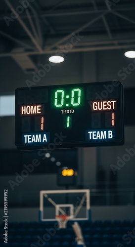 Obraz na płótnie バスケットボールスコアボード 0対0 試合開始 チームA チームB ホーム ゲスト スポーツ arenas