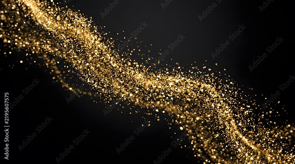 Fototapeta premium Golden Glitter Wave on Black Background.